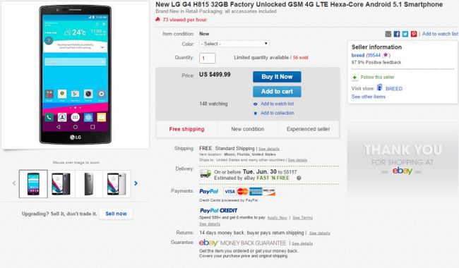Fotografía - [Offre Alerte] débloqué LG G4 (H815) en vente pour 499,99 $ Grâce à des offres spéciales quotidiennes eBay